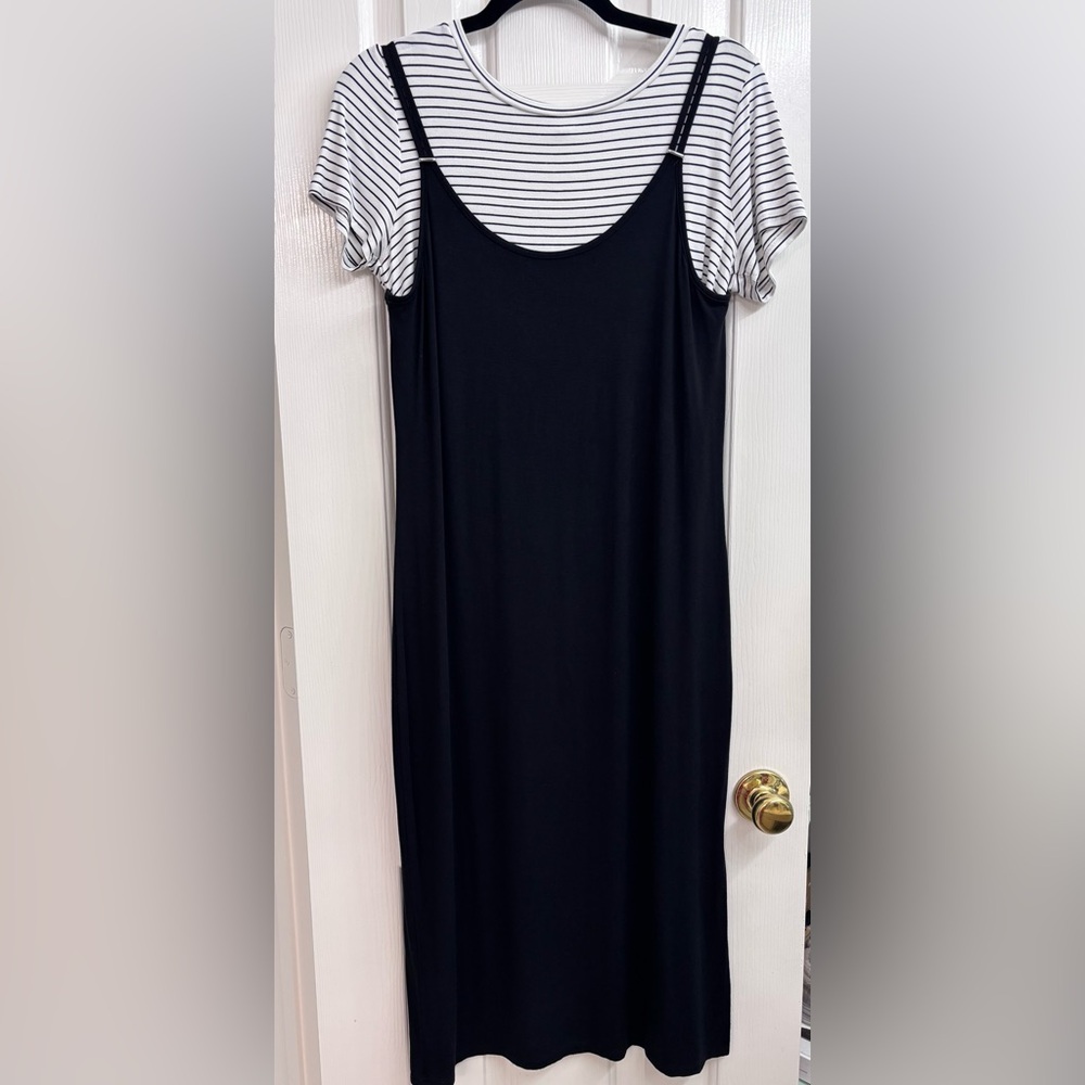 Calvin Klein Black Knit Slip Midi Dress Scoop Neck Stretch Rayon - Picture 3 of 16